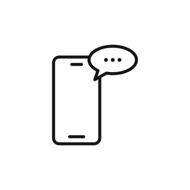 Cep telefonu simgesi logosu üzerinde sohbet iletisi imzası ana hatları siyah ve beyaz