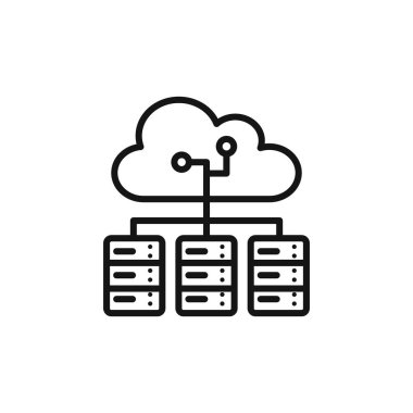 Bulut Veri Merkezi simgesi logosu işaret ana hatları siyah ve beyaz