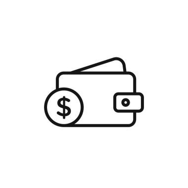 Dolar cüzdanı simgesi logo işareti vektör ana hatları siyah ve beyaz