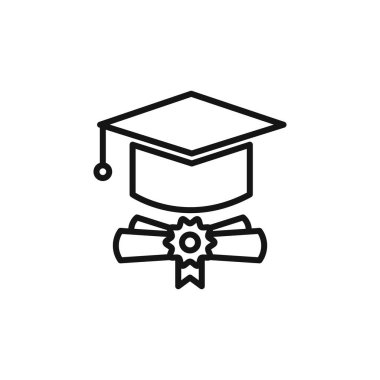 Mezuniyet töreni simgesi simgesi simgesi simgesi simge ve beyaz renkte vektör ana hatları