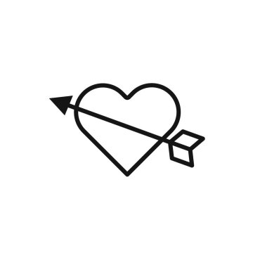 kalp ve ok Amour simgesi simgesi işaret işareti ana hatları siyah ve beyaz