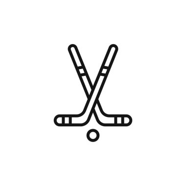 Çubuklu hokey oyuncusu ve simge simgesi simgesi işaretli siyah beyaz vektör çizgisi