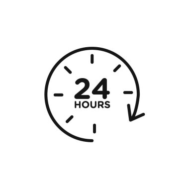 24 saat simge logo işareti vektör ana hatları siyah ve beyaz