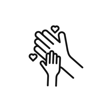 Çocuk simgesi logosu için yardım kampanyası. Siyah beyaz işaret ana hatları.