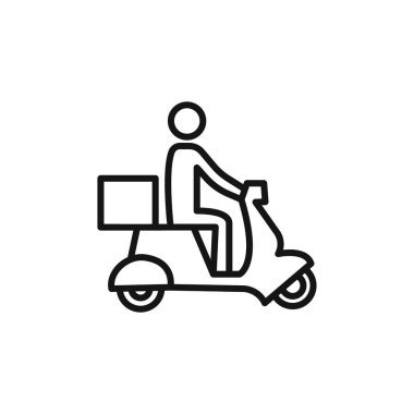 Motosiklet Simgesi logosu üzerindeki Kurye Teslimatı siyah ve beyaz renkli vektör ana hatları