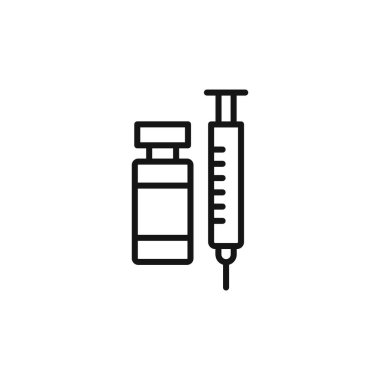 Covid 19 aşı simgesi logo işareti vektör ana hatları siyah ve beyaz