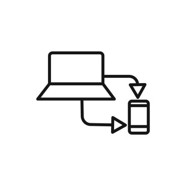 Simge logosunun veri transferi işareti vektör ana hatları siyah ve beyaz