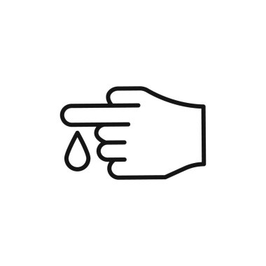 Kan damlası simgesi logosu olan el siyah ve beyaz renkte vektör çizgisi