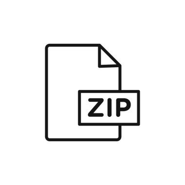 Siyah ve beyaz renkli fermuarlanmış dosya simgesi logosu vektör ana hatları