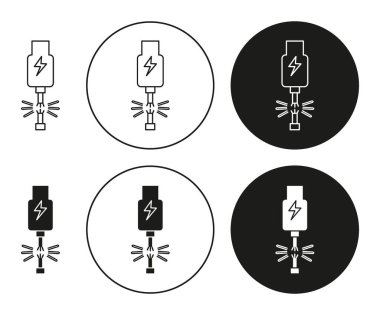 Kırık Tel Simgesi Simgesi Vektörü sembolü veya imza koleksiyonu siyah ve beyaz ana hatlarıyla