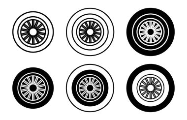 araba tekeri simgesi vektör sembolü ya da imza koleksiyonu siyah ve beyaz ana hatlarıyla belirlendi