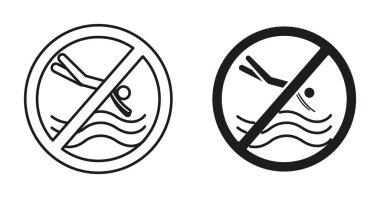 not jump in pool sign icon Vector symbol or sign set collection in black and white outline clipart