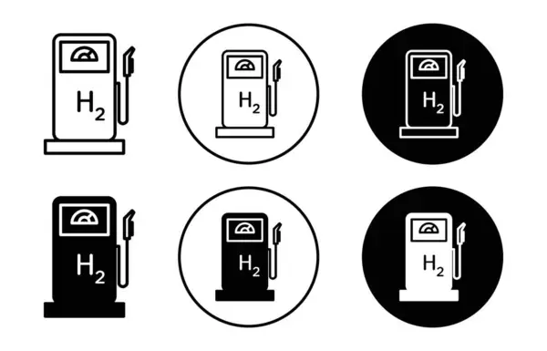 stock vector HYDROGEN FUEL PUMP ICON Vector symbol or sign set collection in black and white outline