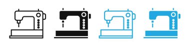 Dikiş makinesi simgesi vektörü simgesi ya da imza koleksiyonu siyah ve beyaz ana hatlarıyla belirlendi