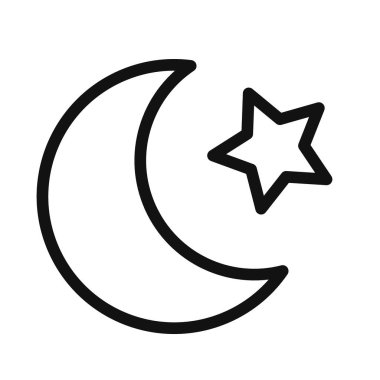 İslam yıldızı ve Hilal ikonu Vektör sembolü veya imza koleksiyonu siyah ve beyaz ana hatlarla belirlendi