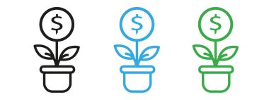 Para ağacı simgesi vektörü sembolü veya imza koleksiyonu siyah ve beyaz ana hatlarıyla belirlendi