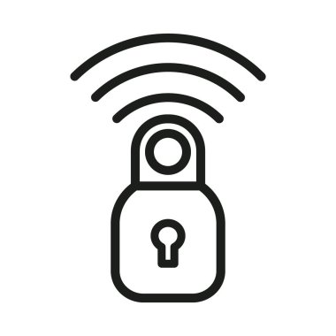 Akıllı kilit simgesi Vektör sembolü ya da imza koleksiyonu siyah ve beyaz ana hatlarıyla belirlendi