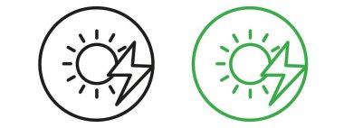 Güneş enerjisi ikonu vektör sembolü veya imza koleksiyonu siyah ve beyaz ana hatlarla belirlendi