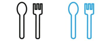 Kaşık ve çatal simgesi Vektör sembolü ya da imza koleksiyonu siyah ve beyaz ana hatlarla belirlendi