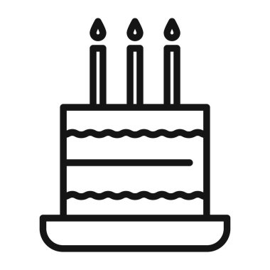 Pasta doğum günü simgesi logosu işaret çizgisi siyah ve beyaz