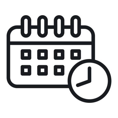 Takvim saat simgesi Vektör sembolü ya da imza koleksiyonu siyah ve beyaz ana hatlarla belirlendi