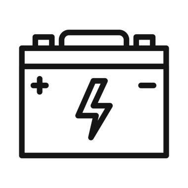 Araba aküsü simgesi vektör sembolü ya da imza koleksiyonu siyah ve beyaz ana hatlarıyla ayarlandı