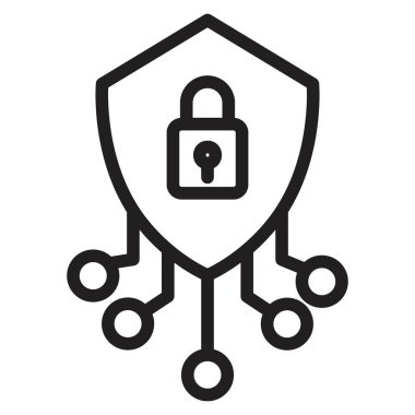 Siber güvenlik simgesi Vektör sembolü ya da imza koleksiyonu siyah ve beyaz ana hatlarla belirlendi