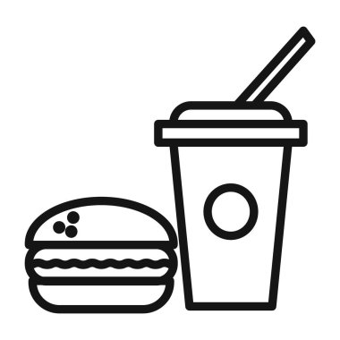 Hamburger soda ikonu vektör sembolü ya da imza koleksiyonu siyah beyaz ana hatlarla