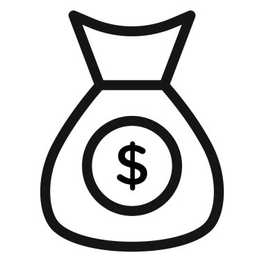 Para çantası simgesi vektör sembolü veya imza koleksiyonu siyah ve beyaz ana hatlarıyla belirlendi