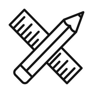 Kalem ve cetvel simgesi Vektör simgesi veya imza koleksiyonu siyah ve beyaz ana hatlarla belirlendi