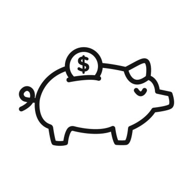 Piggy Bank simge logosu işaret vektör ana hatları siyah ve beyaz