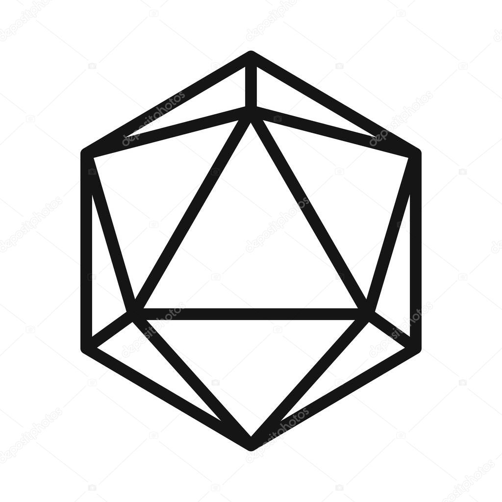 Dice d20 icon Vector symbol or sign set collection in black and white outline