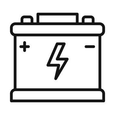 Araba aküsü simgesi vektör sembolü ya da imza koleksiyonu siyah ve beyaz ana hatlarıyla ayarlandı