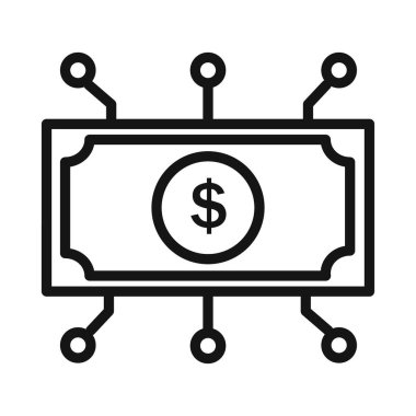 Dijital Para Birimi Vektör simgesi ya da imza koleksiyonu siyah ve beyaz ana hatlarıyla