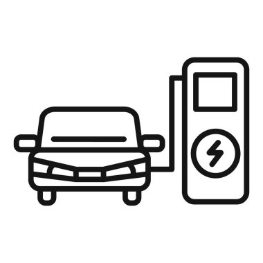 Elektrikli Araç Şarj Simgesi Vektör sembolü veya imza koleksiyonu siyah ve beyaz ana hatlarla