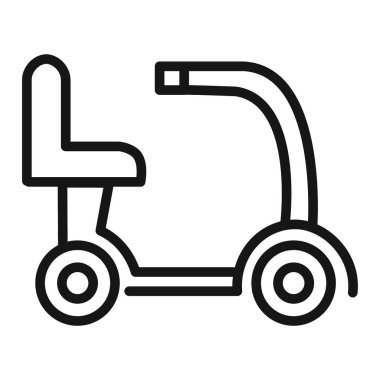 Elektrikli tekerlekli sandalye scooter simgesi vektör sembolü veya imza koleksiyonu siyah ve beyaz ana hatlarıyla