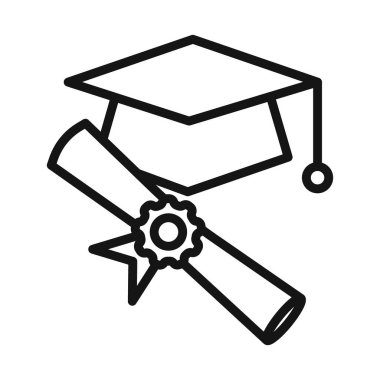 Mezuniyet töreni simgesi Vektör simgesi ya da imza koleksiyonu siyah ve beyaz ana hatlarla belirlendi