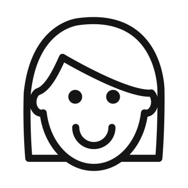 Mutlu kız yüzü simge vektörü sembolü ya da imza koleksiyonu siyah ve beyaz ana hatlarıyla