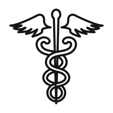 tıbbi caduceus simge vektör sembolü veya imza koleksiyonu siyah ve beyaz ana hatlarıyla
