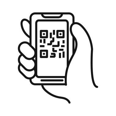QR kod tarama simgesi Vektör sembolü veya imza koleksiyonu siyah ve beyaz ana hatlarıyla belirlendi