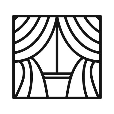 Perde simgesi vektör sembolü olan pencere veya imza koleksiyonu siyah ve beyaz ana hatlı