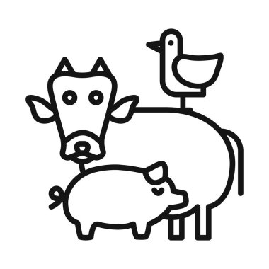 Hayvancılık simgesi taşıyıcı simgesi ya da imza koleksiyonu siyah ve beyaz ana hatlarıyla