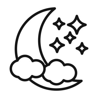 Ay ve yıldızlar simge vektörü sembolü veya imza koleksiyonu siyah ve beyaz ana hatlarla belirlendi