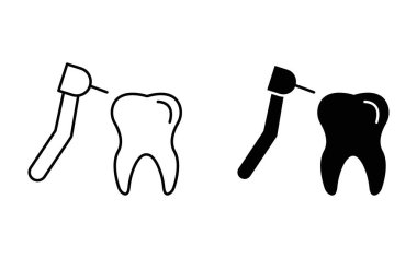 Diş matkabı simgesi Siyah çizgi sanat vektörü siyah ve beyaz ana hat koleksiyon işareti