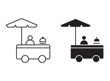 Gıda arabası simgesi taşıyıcı sembolü veya imza koleksiyonu siyah ve beyaz ana hatlarda