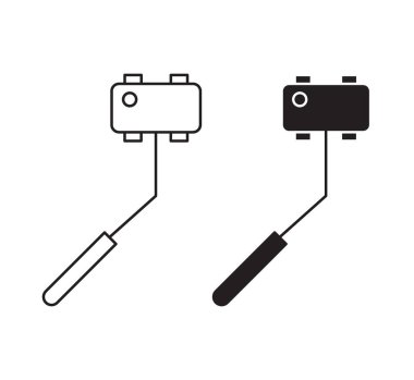 Selfie çubuğu simgesi vektör sembolü ya da imza koleksiyonu siyah ve beyaz ana hatlarıyla belirlendi