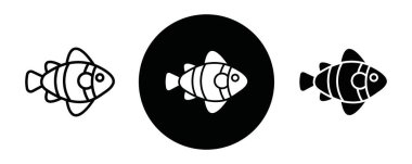 Palyaço balığı simgesi Siyah çizgi sanat vektörü siyah beyaz ana hat koleksiyon işareti