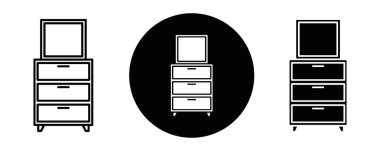 Siyah ve beyaz taslak koleksiyon işaretinde Dresser simgesi Siyah çizgi sanat vektörü