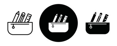 Siyah-beyaz taslak koleksiyon işareti ile kalem kutusu simgesi Siyah çizgi sanat vektörü