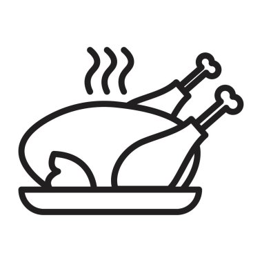 Pişmiş hindi simgesi Siyah çizgi sanat vektörü siyah beyaz ana hat koleksiyon işareti